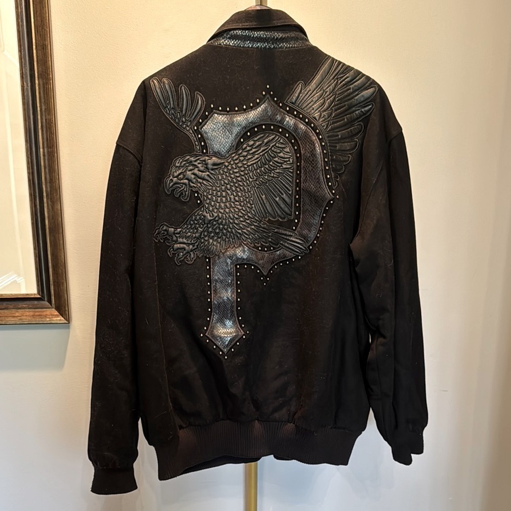 Pelle Pelle vintage wool Black Embroidered Eagle varsity bomber Jacket 4XL